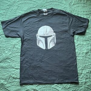 Dark Gray Graphic Tee with Mandolorian Helmet Design